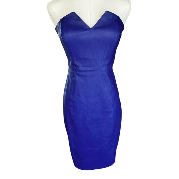 Catherine Malandrino Leather Strapless Mini Dress in Cobalt Blue Size: 4 - Picture 2 of 8